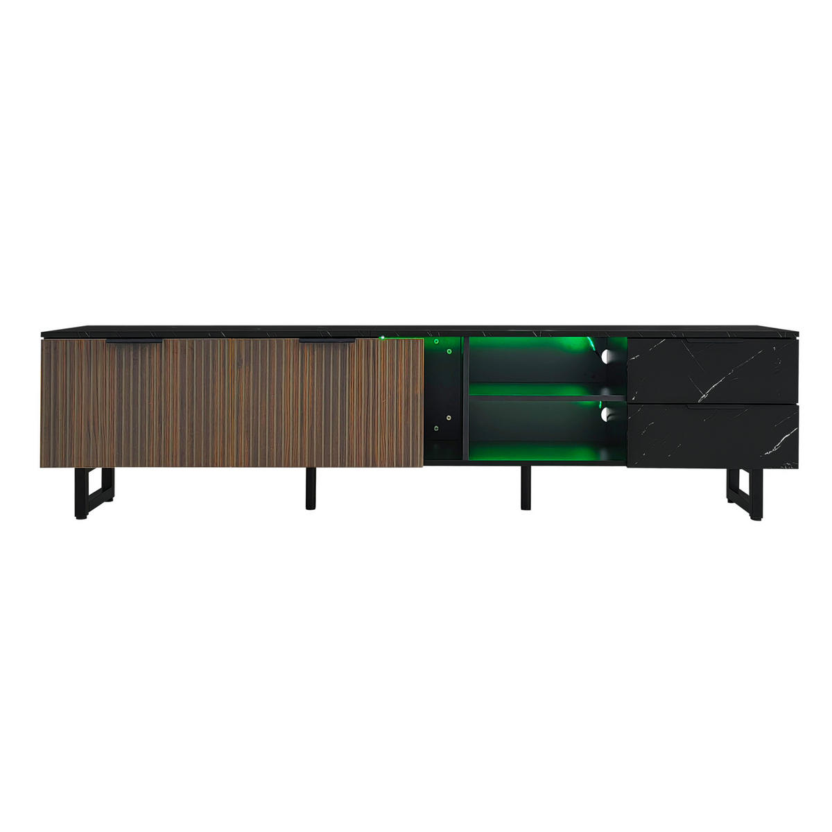 TV-SCHRANK 200/38/50 cm schwarz/holzfarben aus MDF mit LED - Schwarz, Holzwerkstoff (200/50/38cm) - OKWISH