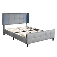 POLSTERBETT 140/200 cm Grau aus Samt mit LED-Beleuchtung - Grau, Textil (140/200cm) - OKMYHOME