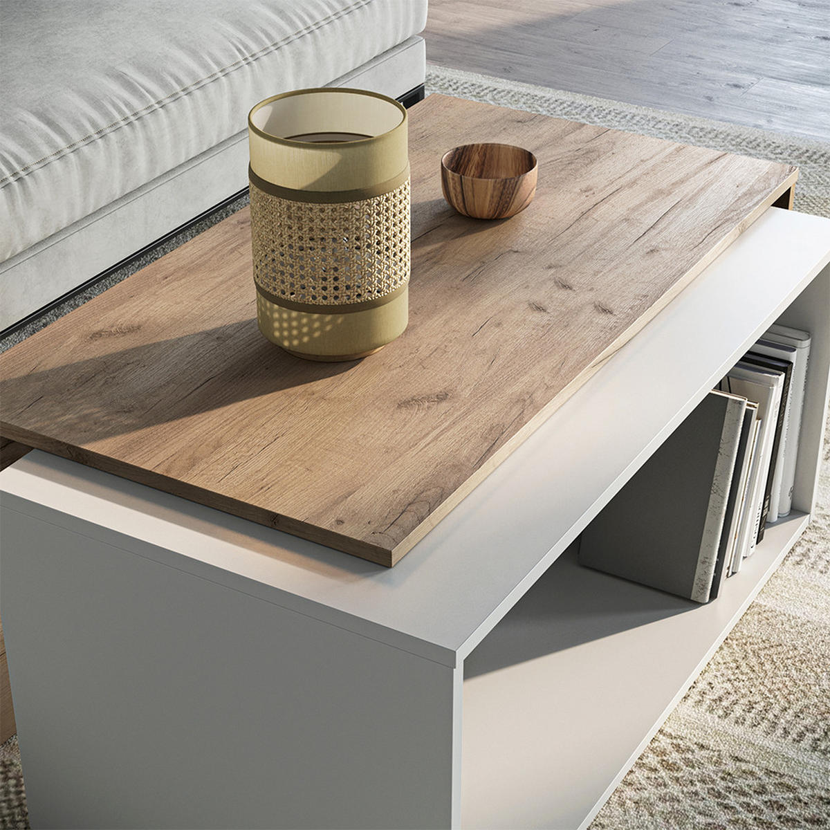 COUCHTISCH Paul Weiß/Goldkraft Eiche 90 x 48 cm - Honigeiche/Weiß, Holzwerkstoff (48/90/40cm) - Vicco