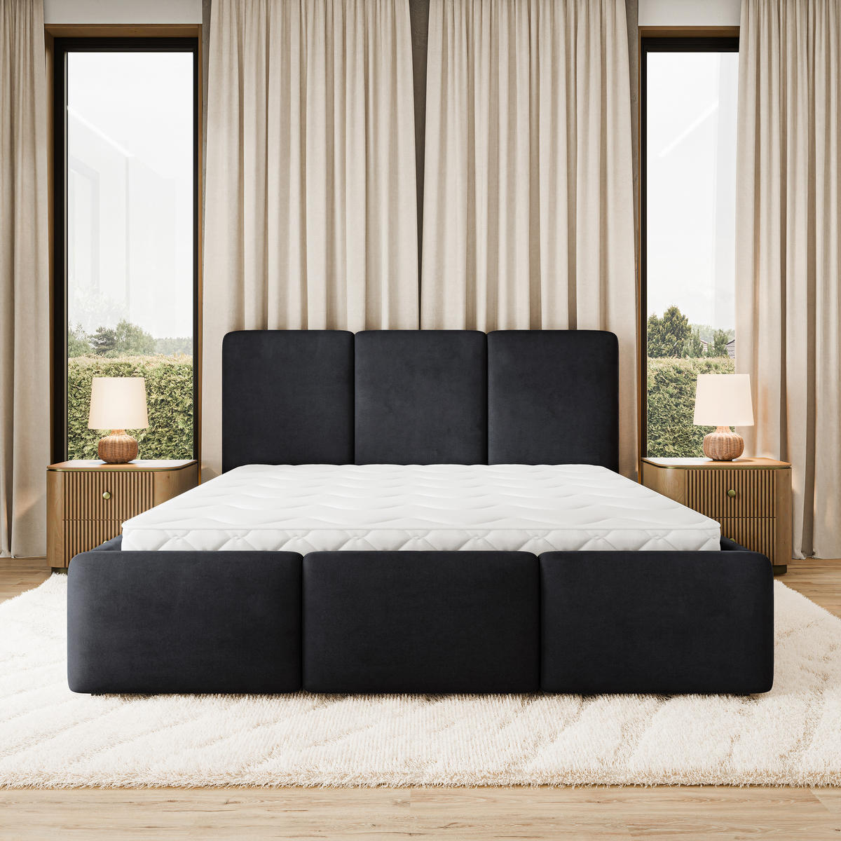 POLSTERBETT MORENA MGV 120x200 cm mit Bettkästen - Schwarz - Schwarz, Holz (120/200cm) - MASSENO