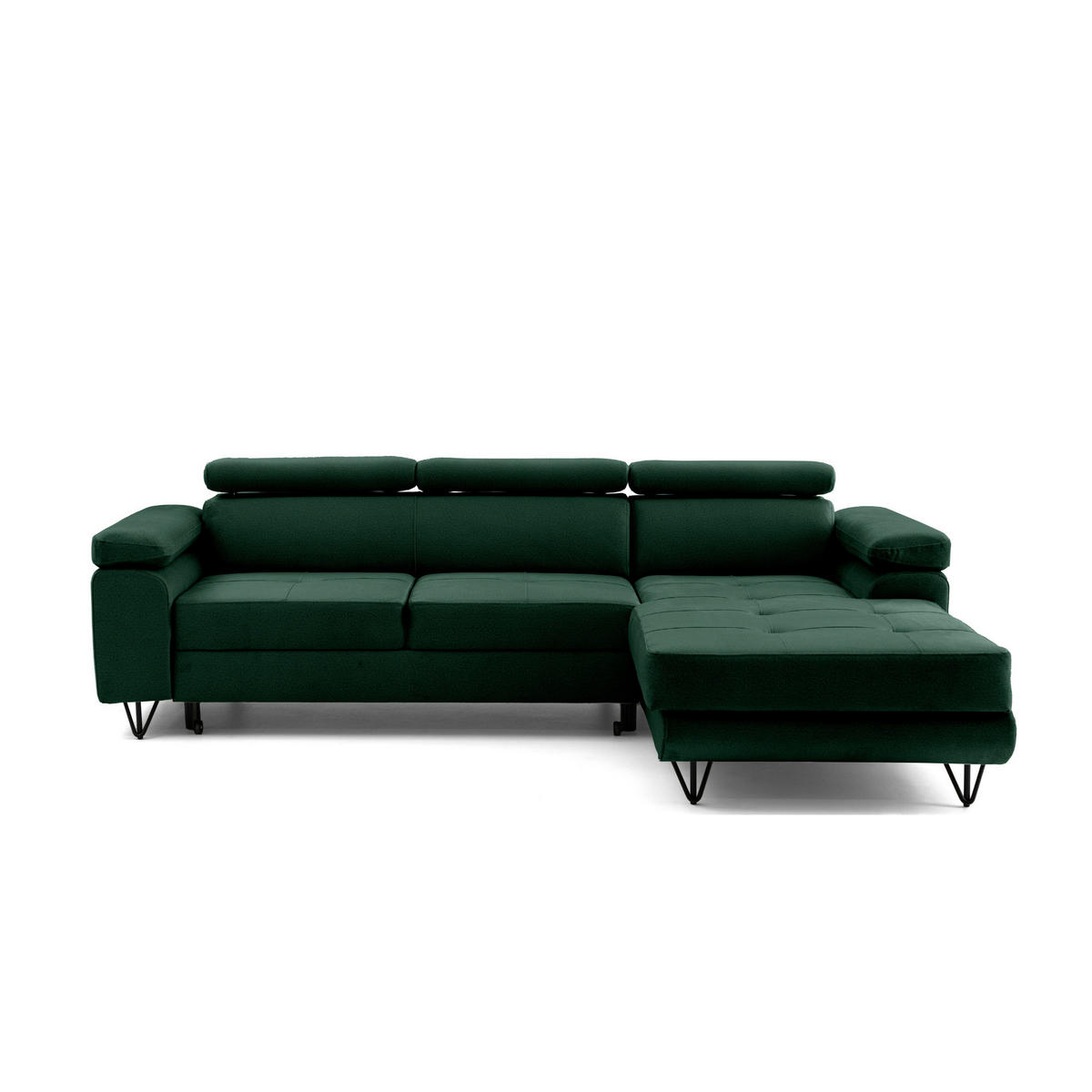 ECKSOFA NORIS L Rechts mit Schlaffunktion 128x203 Velours Dunkelgrün - Dunkelgrün/Schwarz, Holz/Textil (183/250cm) - Muffo