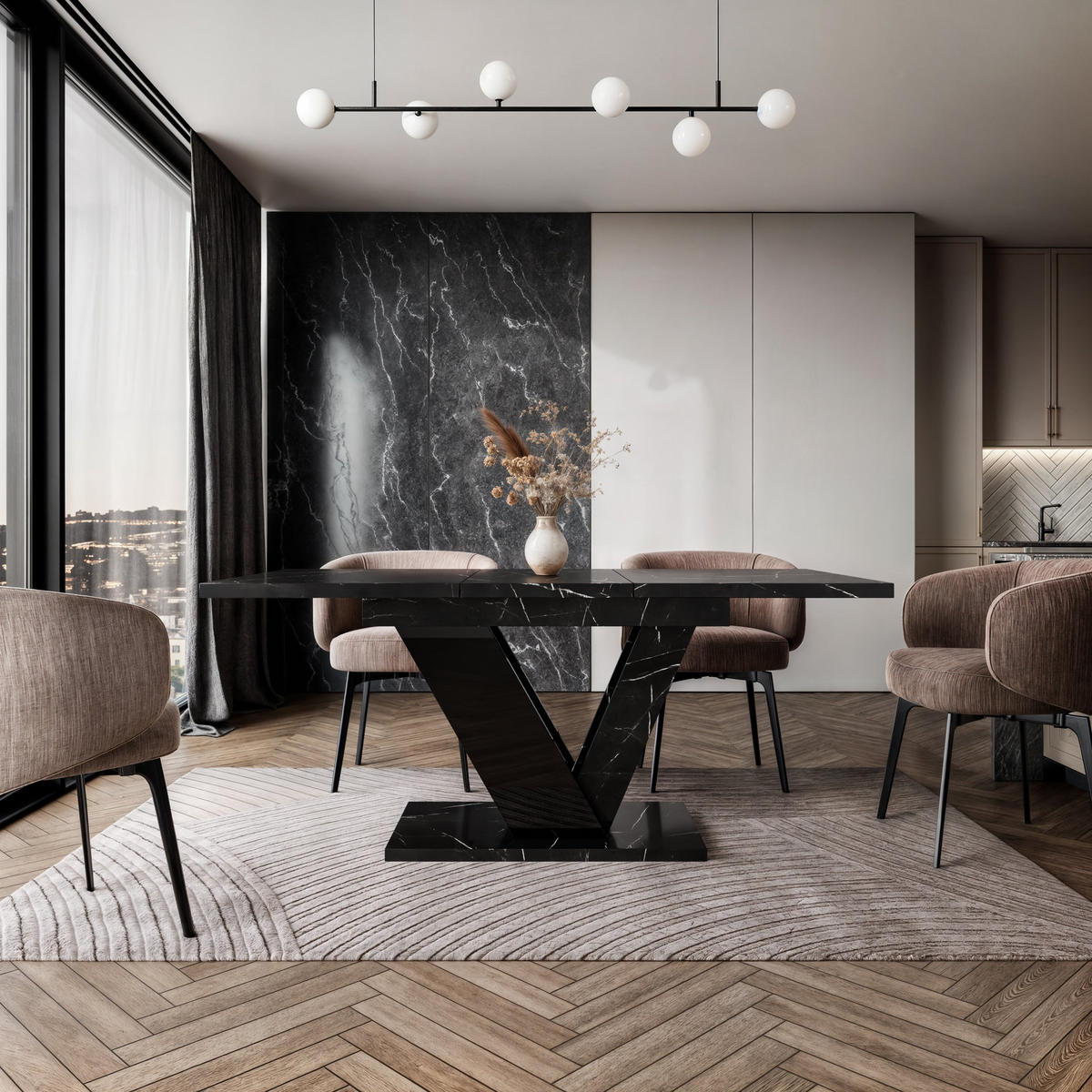 ESSTISCH ZAFIR Ausziehbar 120 - 160 / 80 x 76 cm - Schwarz, Holz (120/80/76cm) - MASSENO