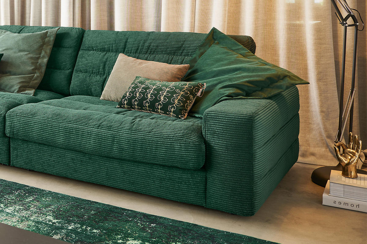 ECKSOFA XL LANA Smaragdgrün Cord - Smaragdgrün/Schwarz, Textil (416/205cm) - KAWOLA
