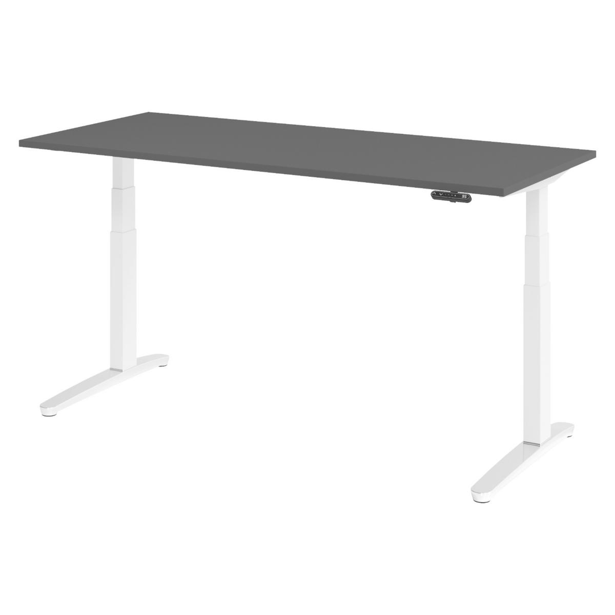 SCHREIBTISCH elektrisch XBHM 80/180/74 cm in Graphitfarben/Weiß/Alu poliert - Graphitfarben/Weiß, Holzwerkstoff (80/180/74cm) - bümö