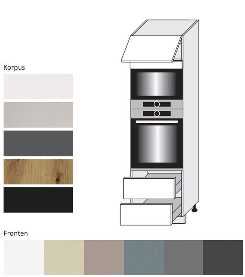 Thumbnail - Feldmann-Wohnen Backofen-Hochschrank, Graphit, Eiche Artisan, Metall, 1 Fächer, 2 Schubladen, Rechteckig, 60x207x59 cm, ...