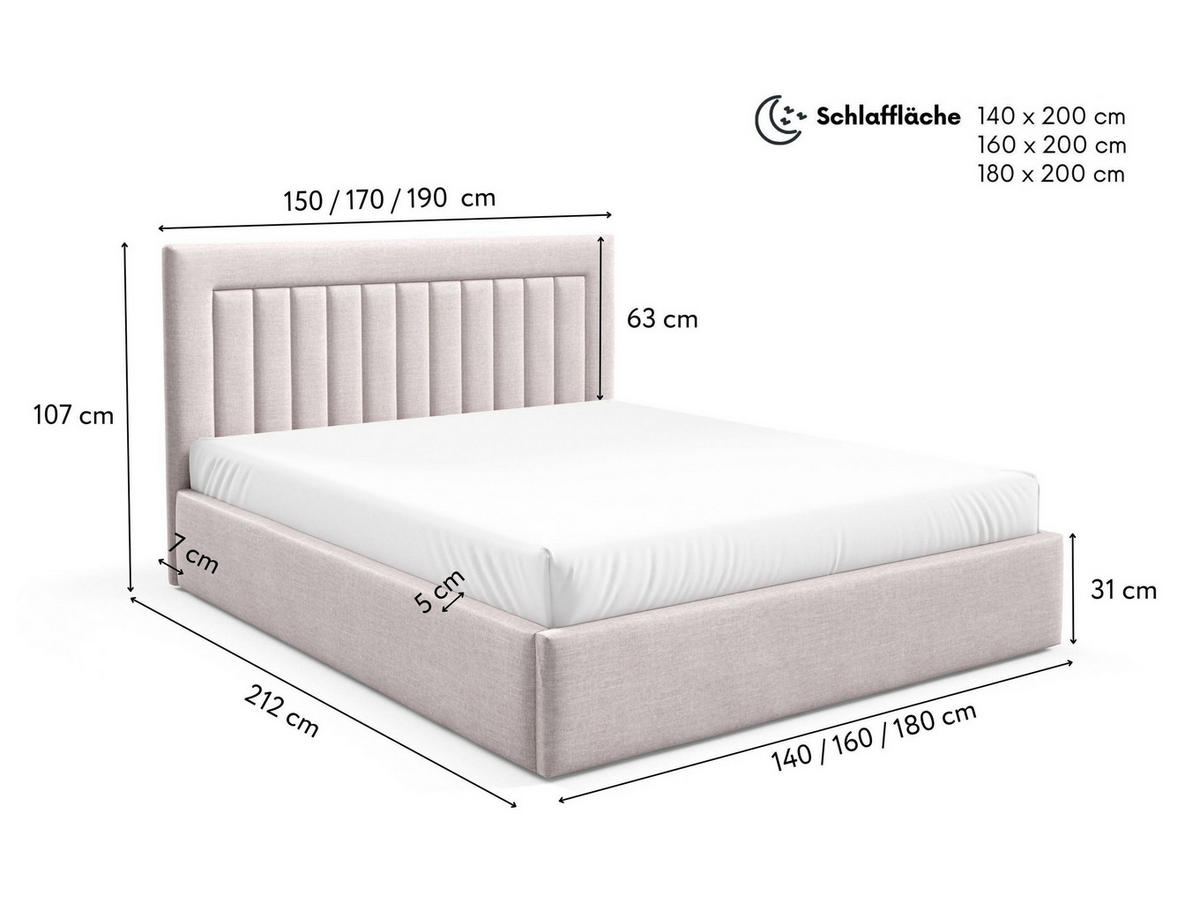 POLSTERBETT BEZA I - Dunkelblau - Dunkelblau, Textil (180/200cm) - AN-Moebel 4u