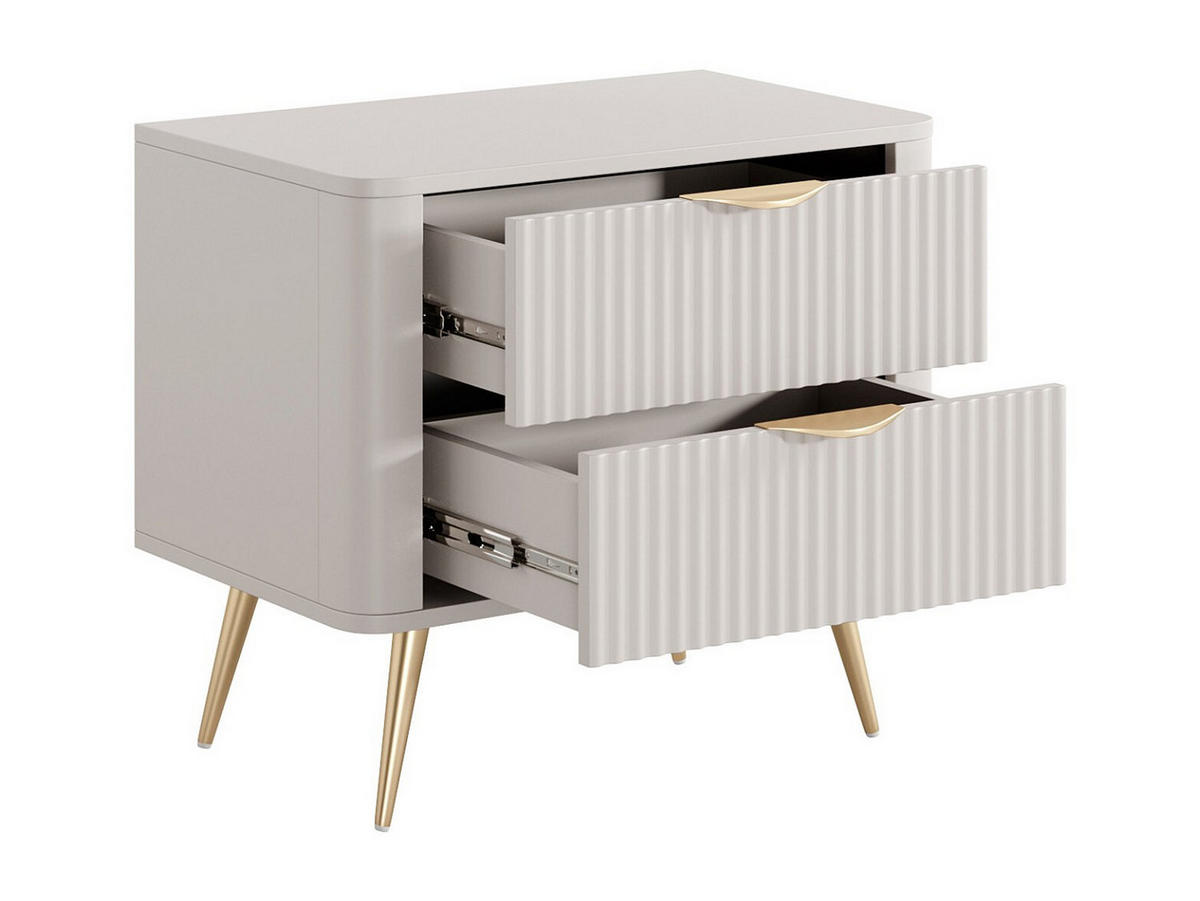 NACHTTISCH 2er-Set mit 2 Schubladen - Beige & Goldfarben - ELONARIA - Beige, Holz (63.2/55.3/38cm) - Vente-Unique