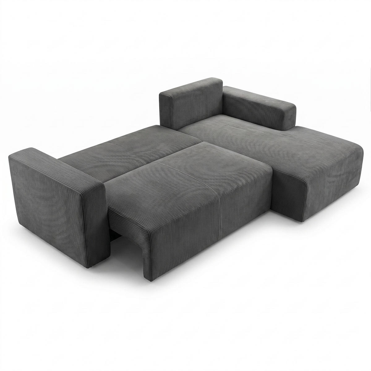 ECKSOFA PULA CORD GRAU L - Rechts - Schwarz/Grau, Kunststoff/Textil (279/187cm) - Luxkor24