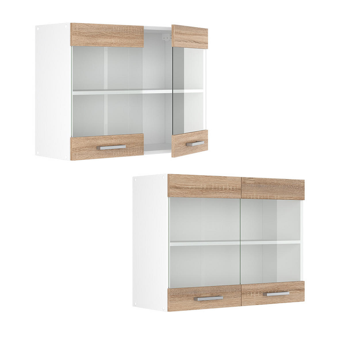KÜCHENGLASSCHRANK R-Line Sonoma 80 cm - Weiß/Sonoma Eiche, Holzwerkstoff (80/60/31cm) - Vicco