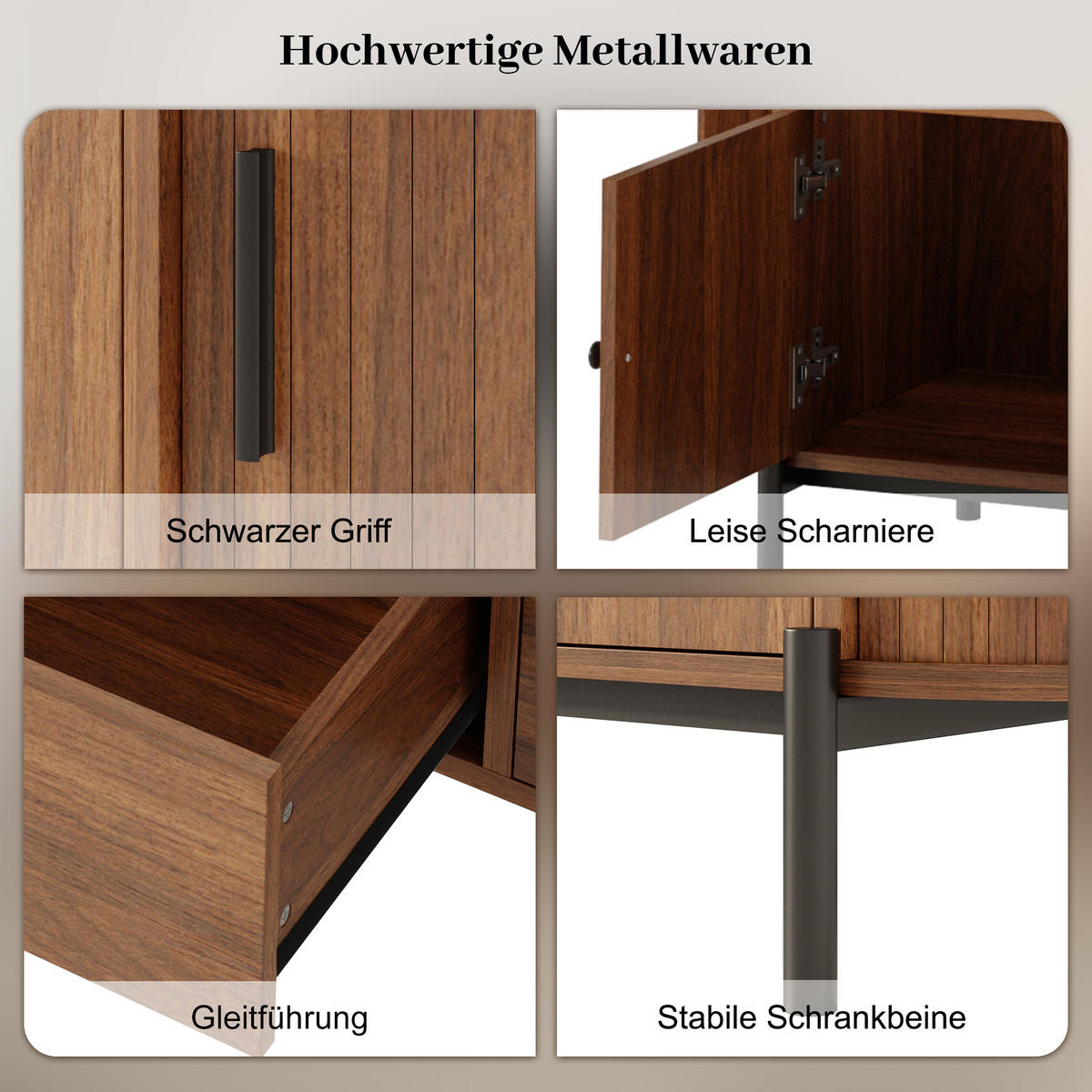 LOWBOARD DE-40139 mit Rattan-Front und Schiebetüren Nussbaum - Walnussfarben, Holzwerkstoff (200/49.5/40cm) - ComfortXL