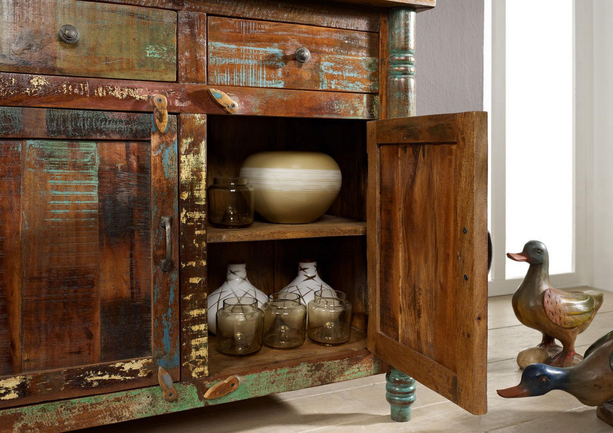 SIDEBOARD Altholz 140x42x88 mehrfarbig lackiert FABLE #04 - Multicolor, Holz (140/88/42cm) - Massivmoebel24