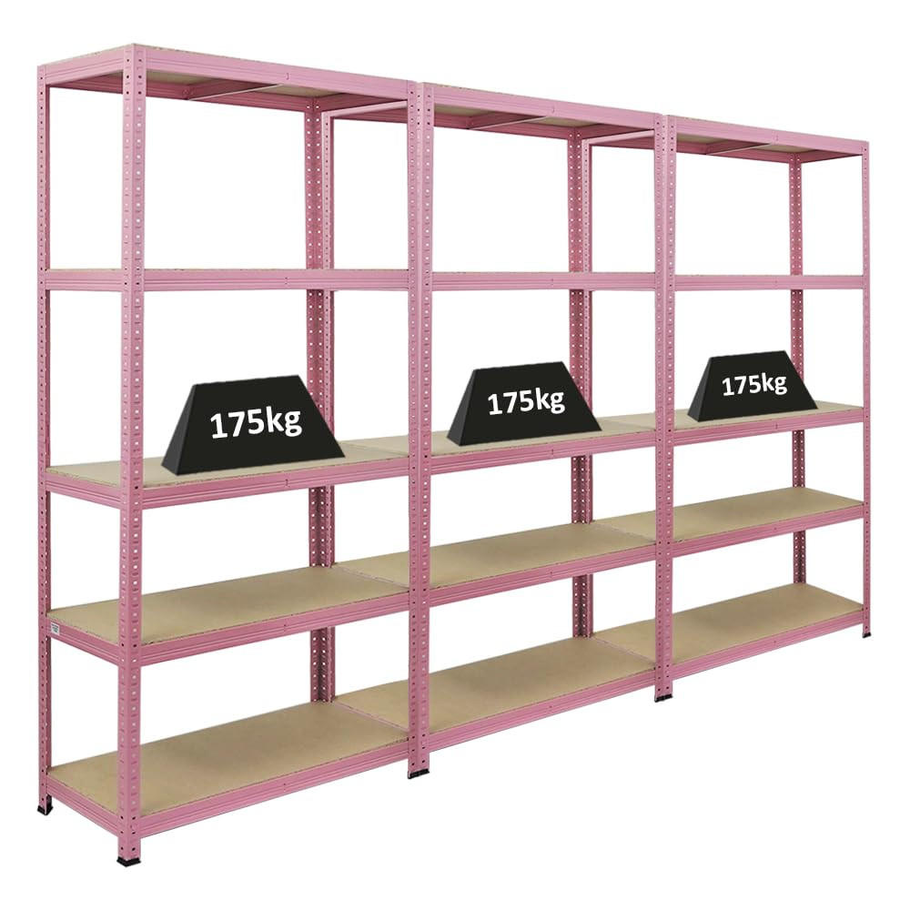 SCHWERLASTREGAL Pink Lady 3er-Set mit 3x 180x90x40cm Fachlast 175 kg 5 Ebenen Pink - Pink, Metall (270/180/40cm) - PROREGAL