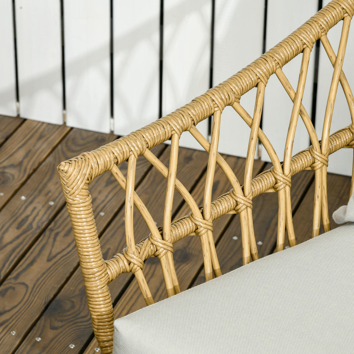 GARTENLOUNGE-SET Beige Kunststoffgeflecht 4-teilig mit Kissen und Tisch - Sandfarben, Holzwerkstoff - PANGIVO