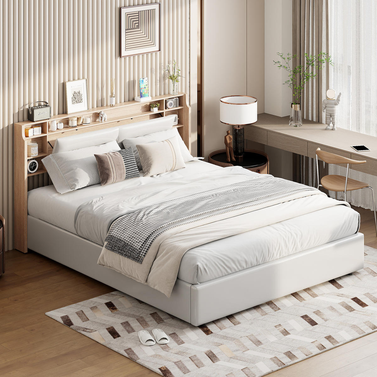 POLSTERBETT 140x200 cm, Weiß, LED-Beleuchtung - Weiß, Textil/Metall (140/200cm)