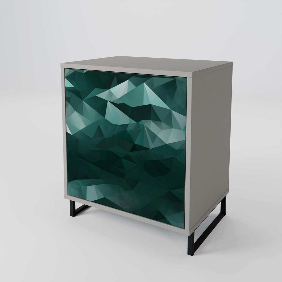 SIDEBOARD POLYGONAL FLOATING, Grau, 57,5x42x77,5 cm, Schräge Buchenholzfüße - Buchefarben/Multicolor, Holzwerkstoff/Buchenholz (57.5/77.5/42cm) - SpaceRebels