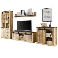 WOHNWAND Used Wood hell, anthrazit 4-teilig 388 cm, Wohnkombination, viel Stauraum - Anthrazit/Schwarz, Holzwerkstoff/Metall (388/201/43cm) - Furn.Design