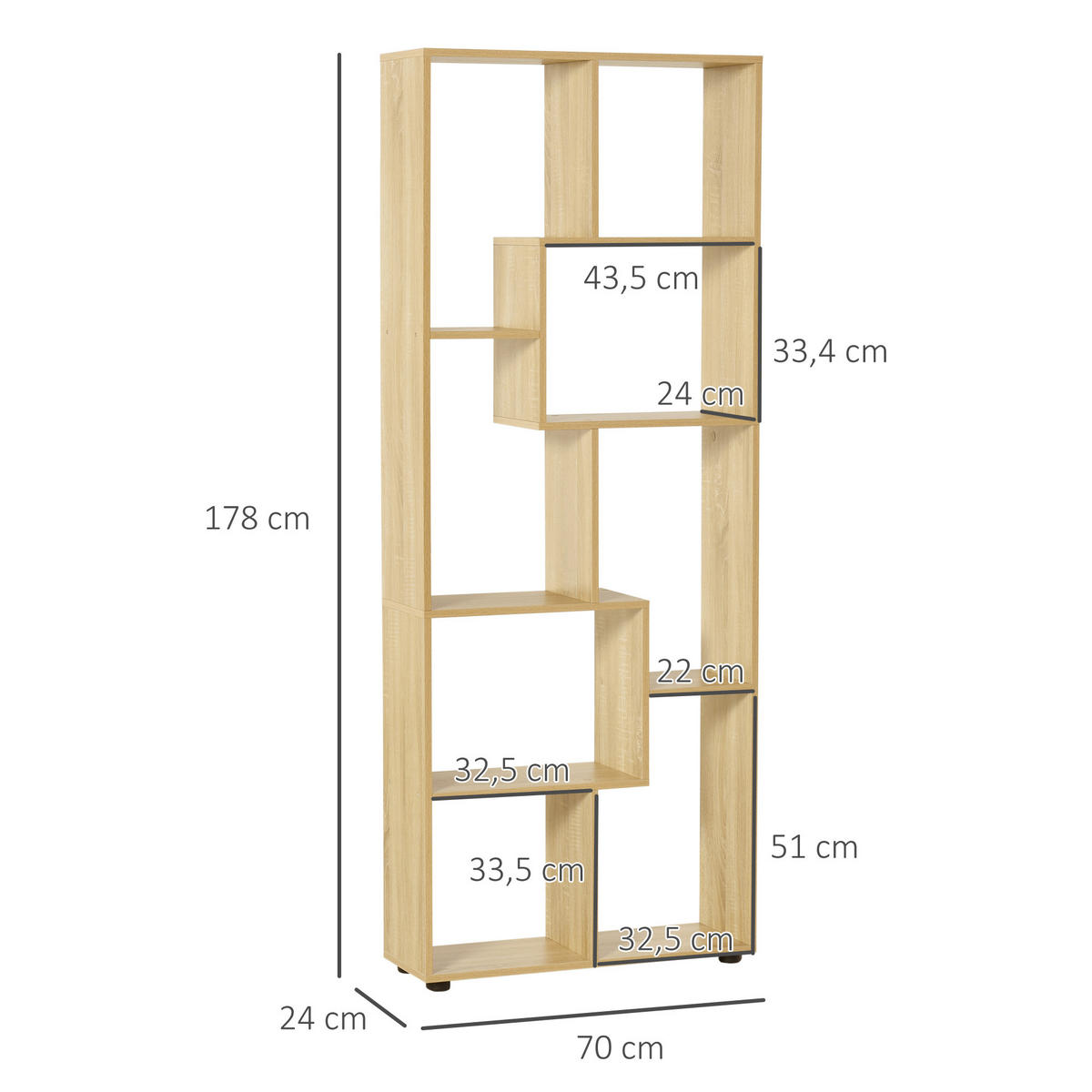 ZICKZACK-BÜCHERREGAL 70/24/178 cm Naturholz - Naturfarben, Karton (70/178/24cm)