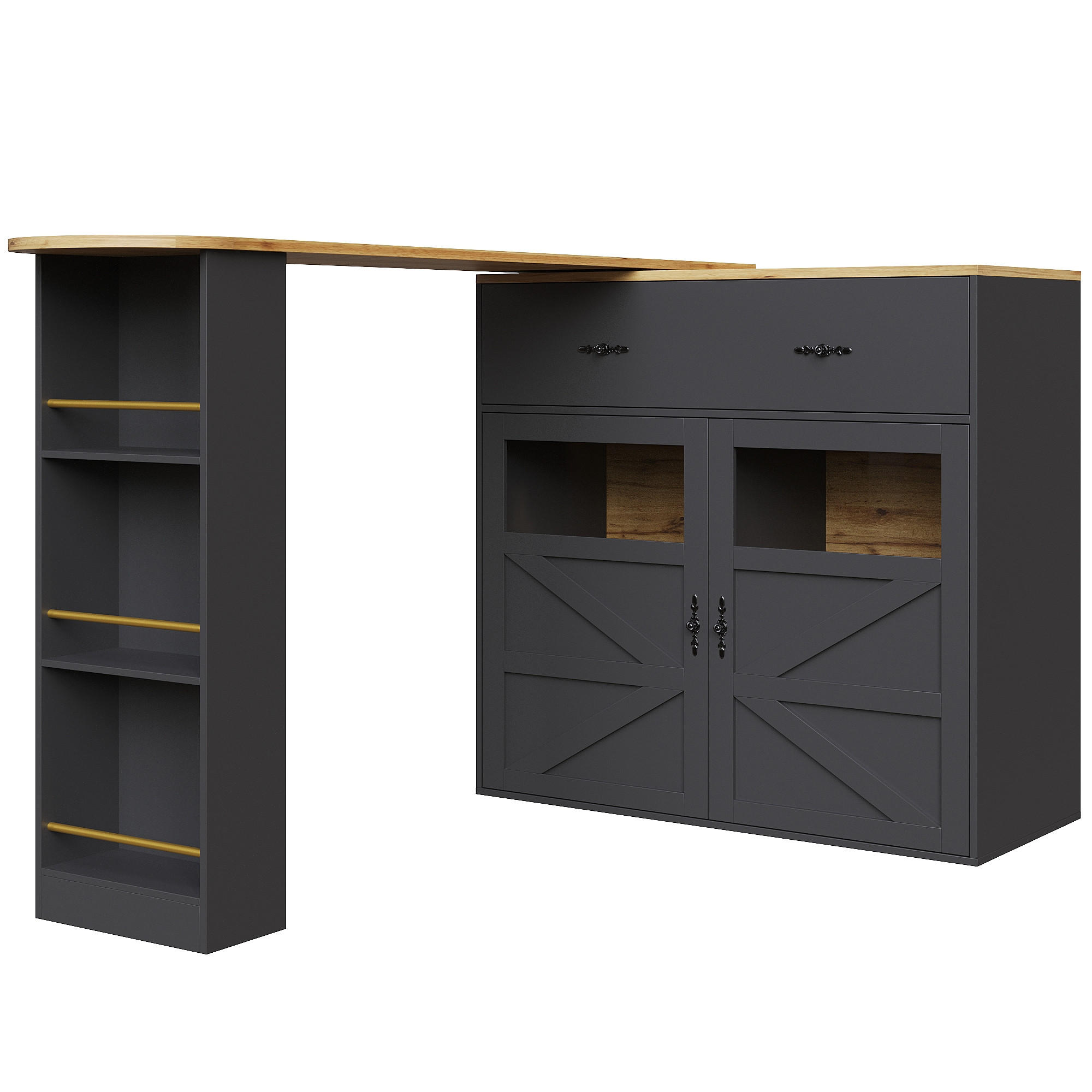 BARTISCH ausziehbarer mit Stauraum Schwarz - Schwarz, Holzwerkstoff (39/104/204cm) - Urban Meuble