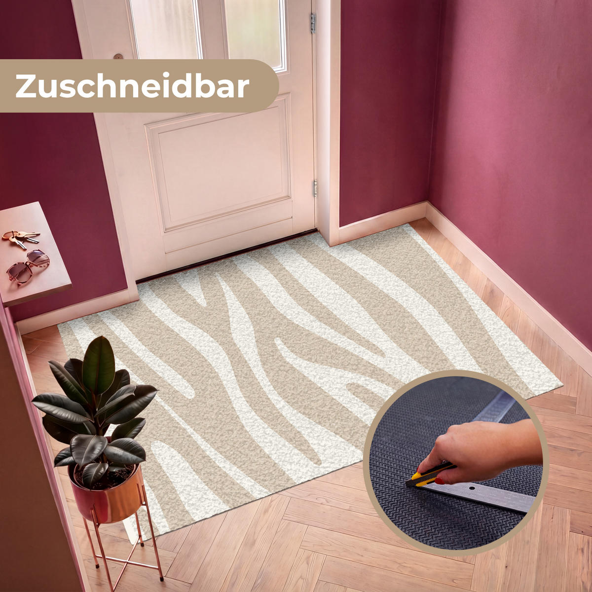 FUSSMATTE Zebramuster - Beige - Weiß - Tiermuster Schmutzfänger 180x120 cm - Beige, Kunststoff (180/120cm) - MuchoWow