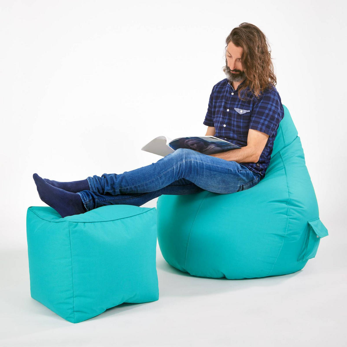 SITZSACK-HOCKER Pouf "Cube" 40x40x40cm - Hellblau, Textil (40/40/40cm) - Green Bean