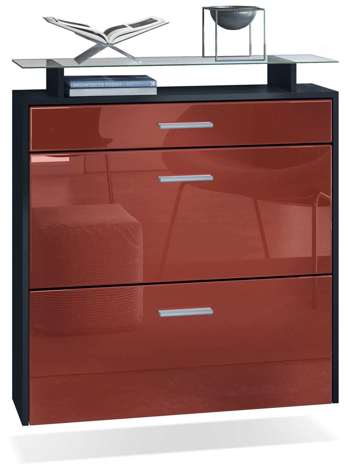 SCHUHSCHRANK Malea Front in Bordeaux Hochglanz - Bordeaux, Holzwerkstoff (89/96/23cm) - Vladon