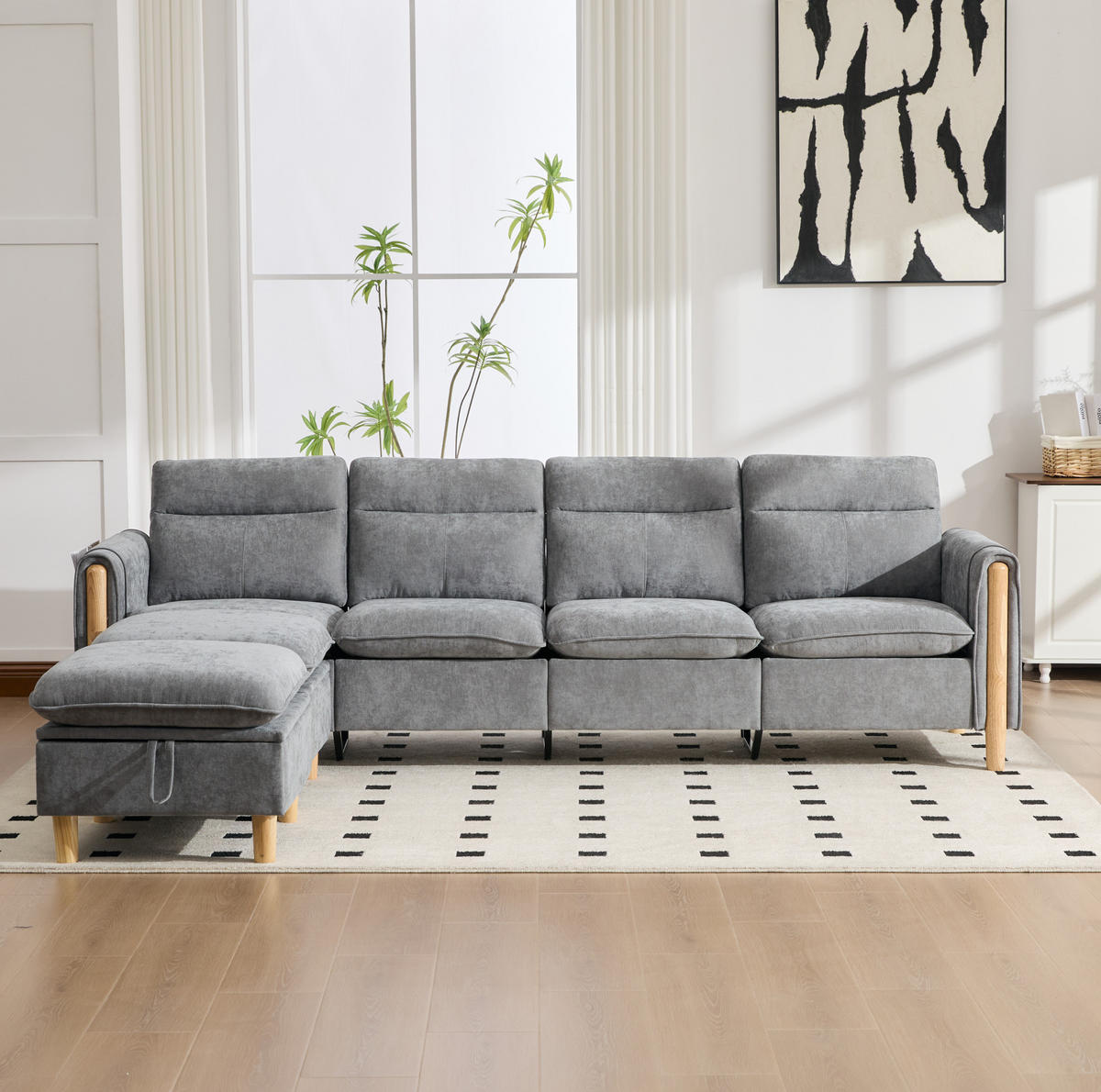 SOFA mit Stauraum 261 x 77 x 86 cm Hellgrau - Hellgrau, Holz (77/86/261cm) - Meubliv