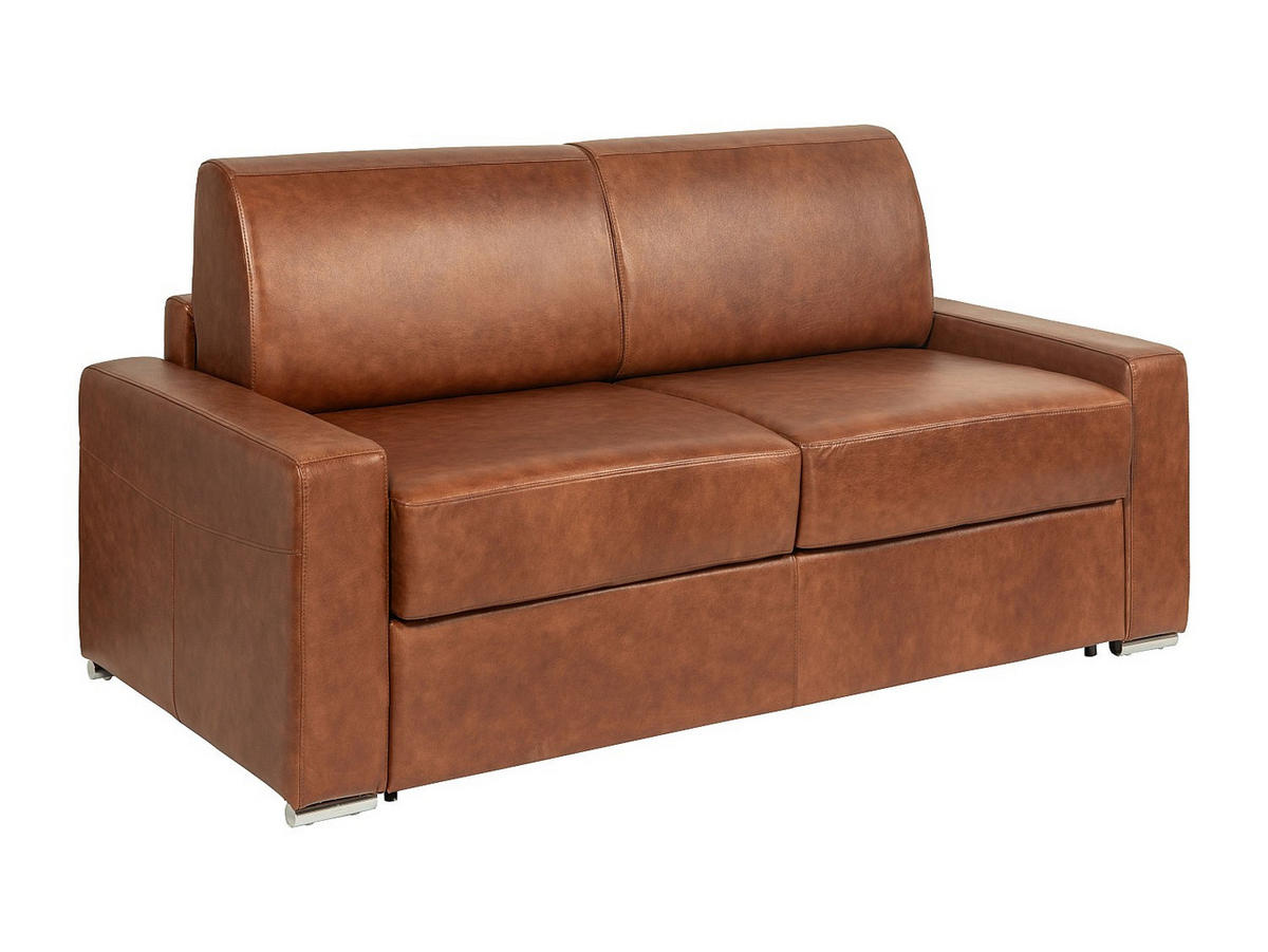 SCHLAFSOFA mit Matratze 3-Sitzer - Liegefläche 140 cm - Matratze 22 cm mit Memory-Schaum - Büffelleder - Vintage Caramel - CALITO - Braun, Leder (194/99/223cm) - Vente-Unique