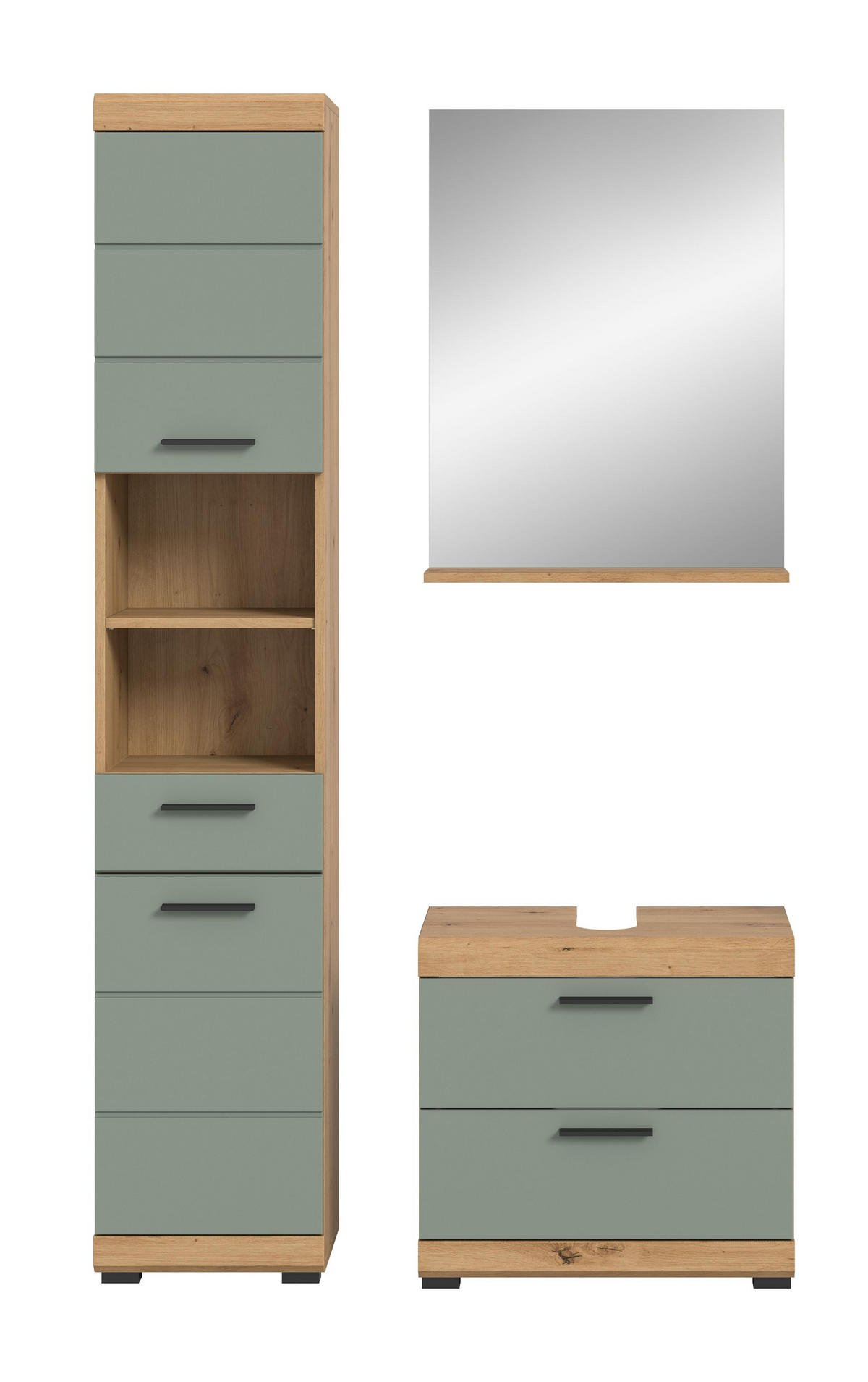 BADKOMBINATION 3tlg. Scout Bad in Artisan Eiche Nachbildung und Salbei Nachbildung B/H/T: 112x191x34 cm - Eiche Artisan, Holz (112/191/37cm)