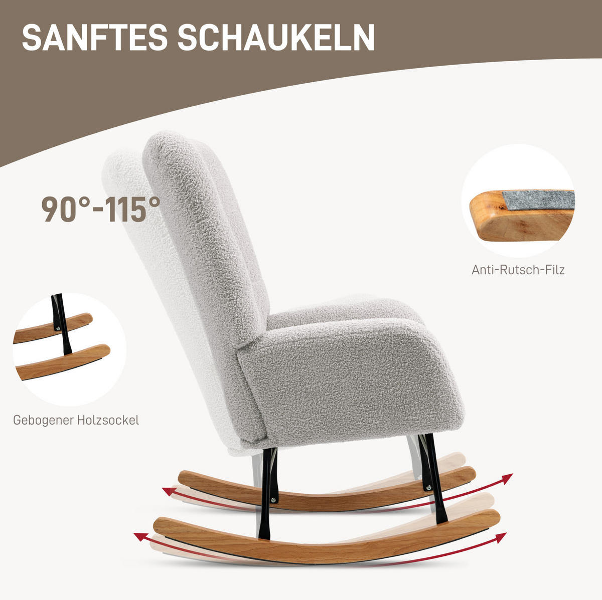 SCHAUKELSTUHL 94/70/100 cm hellgrau aus Samtstoff mit Armlehnen - Hellgrau, Textil (70/100/94cm) - OKWISH