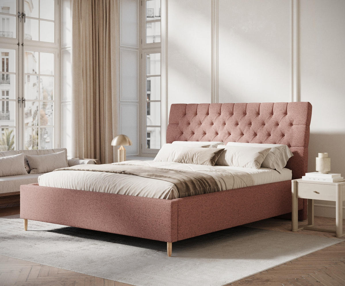 POLSTERBETT Vezzola Rosa 140/200 cm im Webstoff - Pink/Naturfarben, Holz/Holzwerkstoff (140/200cm) - Maison de Reve