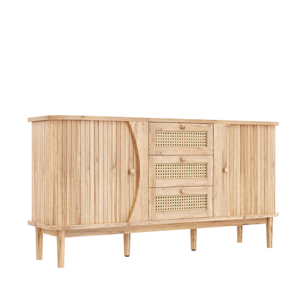 KOMMODE aus Spanplatte 140,5x40x76cm in Naturfarben mit Schiebetüren - Naturfarben, Holzwerkstoff (140.5/40/76cm) - Modfu