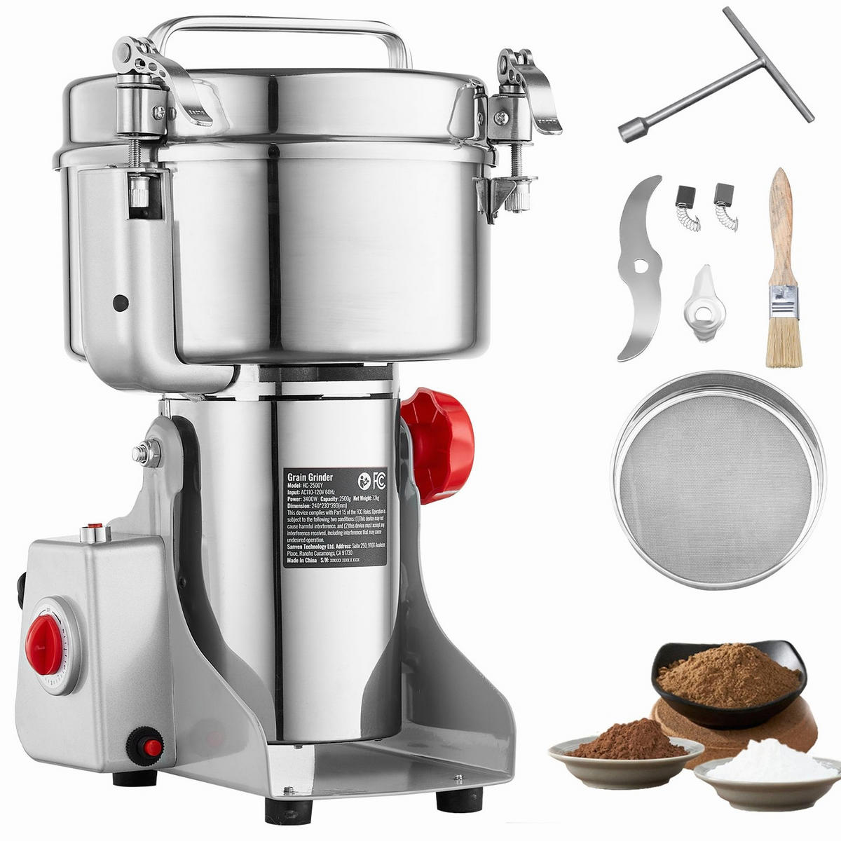 FLEISCHWOLF Elektrische Getreidemühle 2000g, 3400W, Edelstahl - Silberfarben, Metall (27/28.01/42.01cm) - Rolipo