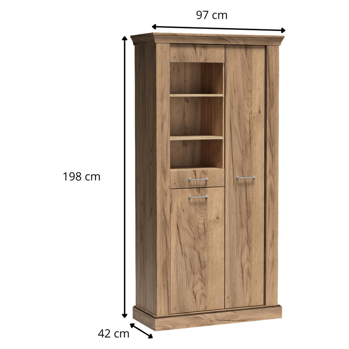 VITRINE Antica New AN-10 97 x 198 x 42 cm Kraft Gold - Wildeiche, Holzwerkstoff/Metall (97/198/42cm) - Koseto