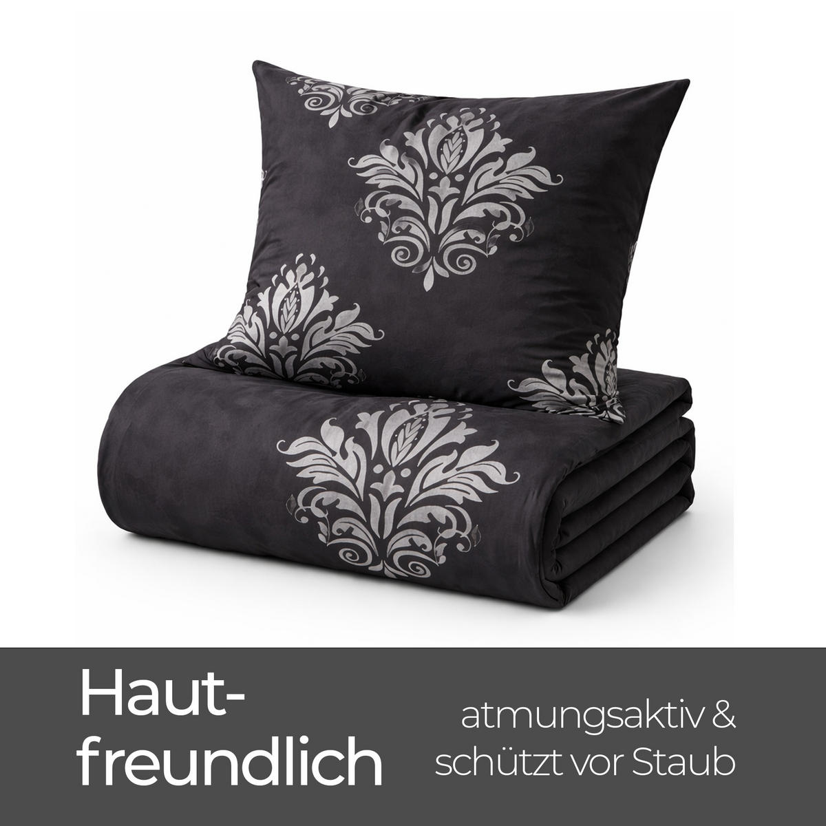 BETTWÄSCHE Feinbiber Herbst/Winter 135/200 cm Schwarz (Ornament) - Schwarz, Textil (135/200cm) - Bestlivings