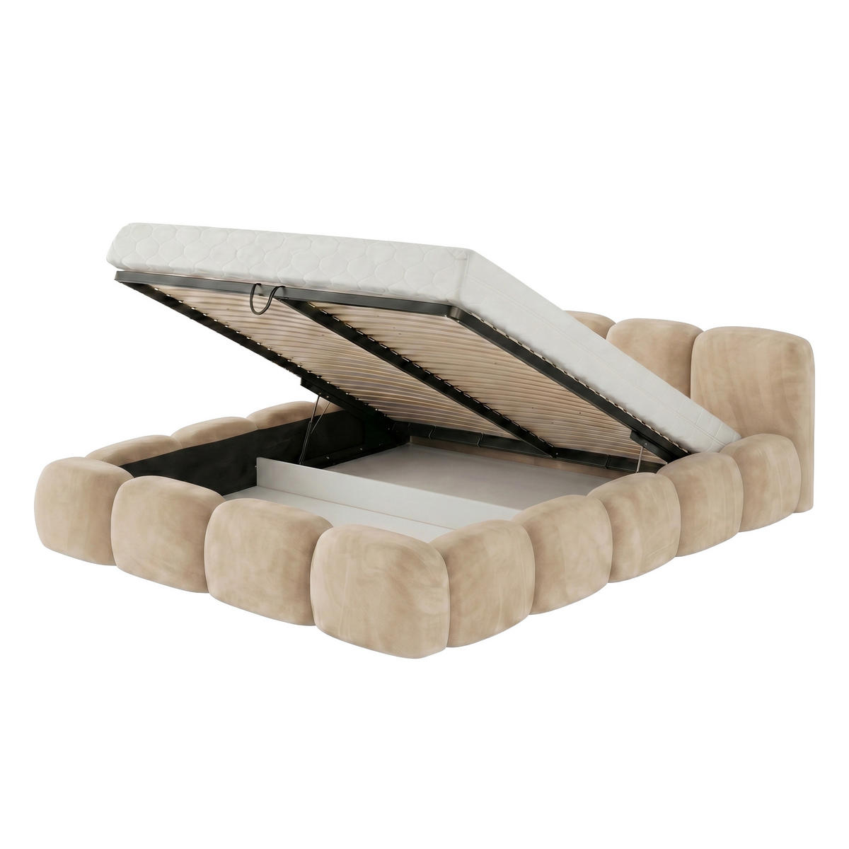 POLSTERBETT SUENO 140x200 cm in Creme, gepolstertes Kopfteil, Metalllattenrost, Bettkasten, Velour-Stoff - Creme/Naturfarben, Holz/Textil (140/200cm) - Muffo