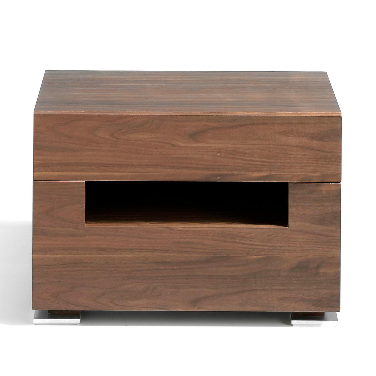 NACHTTISCH Nussbaum und polierter Stahl mit Innenbeleuchtung - Edelstahlfarben/Silberfarben, Holzwerkstoff/Metall (58/41/38cm) - ANGEL CERDA