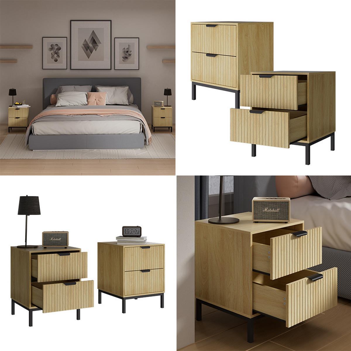 NACHTTISCH Lennox Eiche 40 x 52 cm 2er Set - Eichefarben/Schwarz, Holzwerkstoff (40/52/40cm) - Vicco