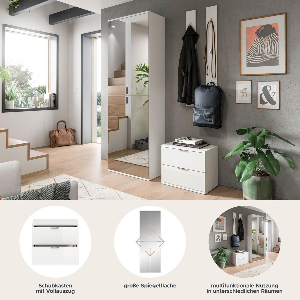 GARDEROBE Systemmöbel Projekt X 4tlg. Kombination , ca.128x191x37 cm - Weiß, Holzwerkstoff (128/191/37cm)