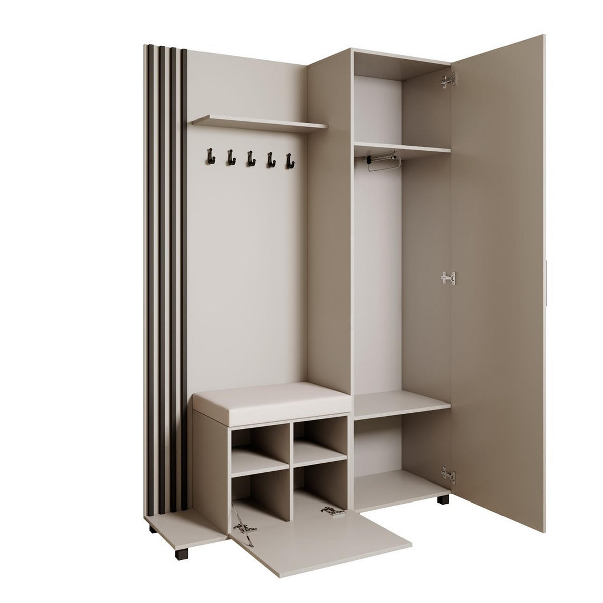 GARDEROBENSCHRANK Livia mit Aufhängern und Spiegel, Kaschmir, Schwarz, links - Kaschmir/Schwarz, Holzwerkstoff (137/207/42cm) - Beautysofa