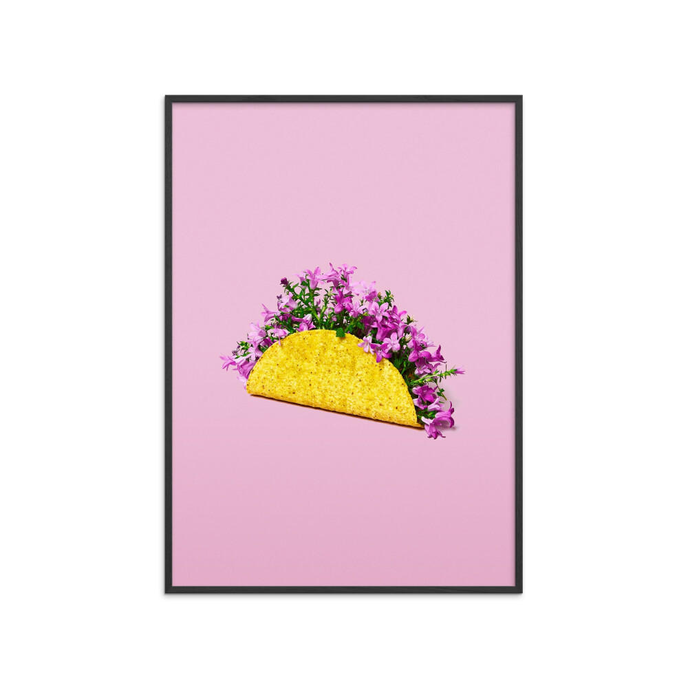 POSTER mit Rahmen Supermercat - Flower taco - Pink/Schwarz, Holz/Papier (50/70cm) - Poster&Frame