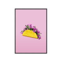 POSTER mit Rahmen Supermercat - Flower taco - Pink/Schwarz, Holz/Papier (50/70cm) - Poster&Frame