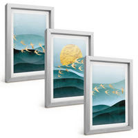 BILDER SET 3er Set - 20x30 cm Silberner Rahmen - Abstrakte Sonnenuntergangslandschaften - Silberfarben, Kunststoff (20/30cm) - TULUP