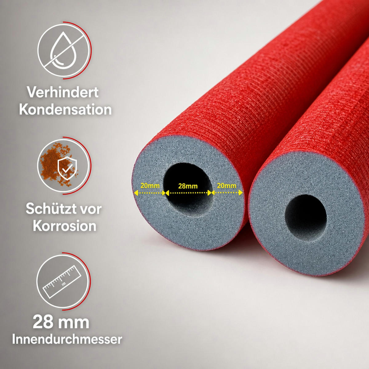 ROHRISOLIERUNG 28mm - Rot, Kunststoff (70/30/30cm) - BONI-SHOP