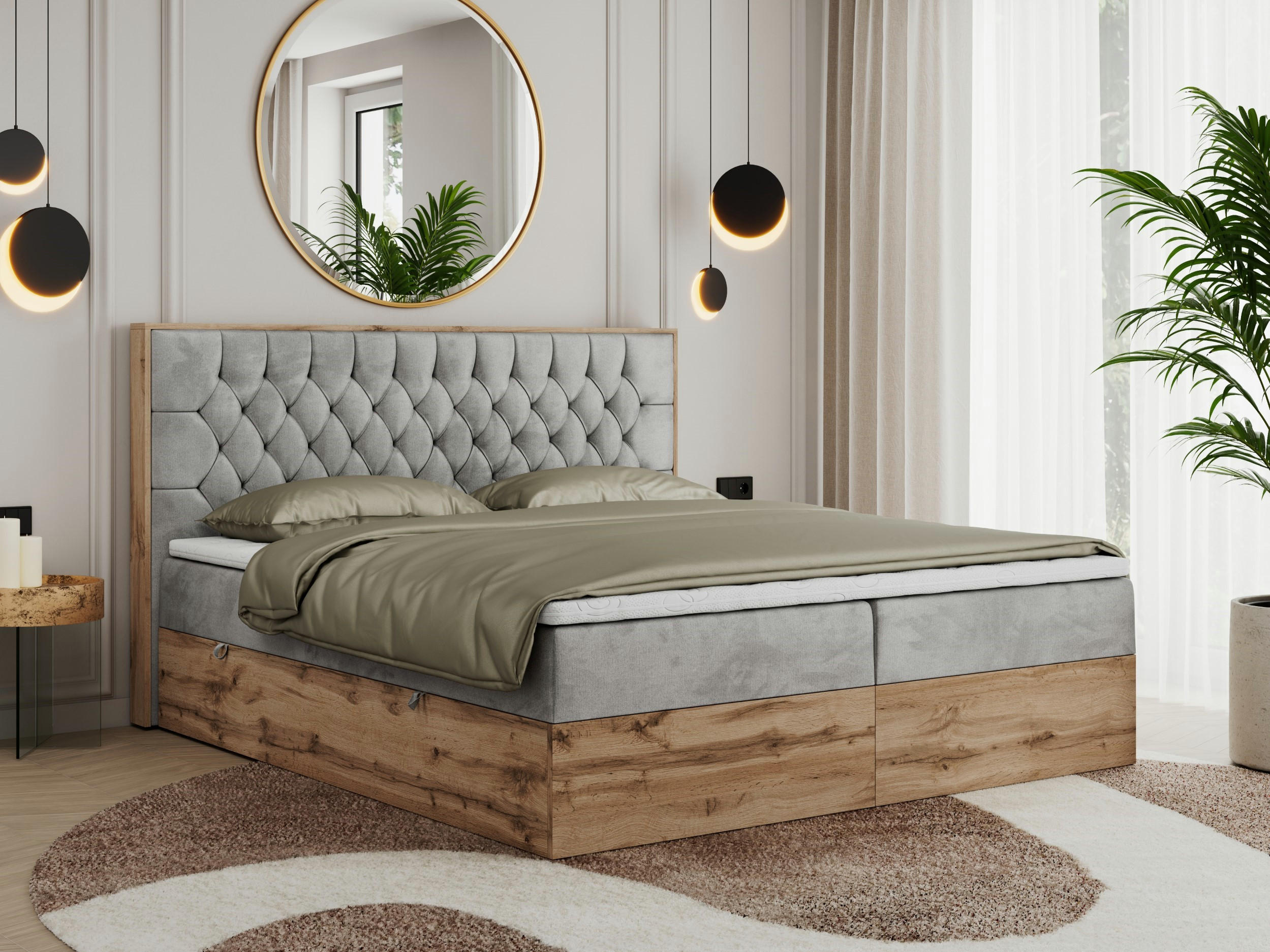 BOXBETT AMORE 160/200 Hellgrau Velvet - H3 - Hellgrau, Holz/Textil (160/200cm) - MKS