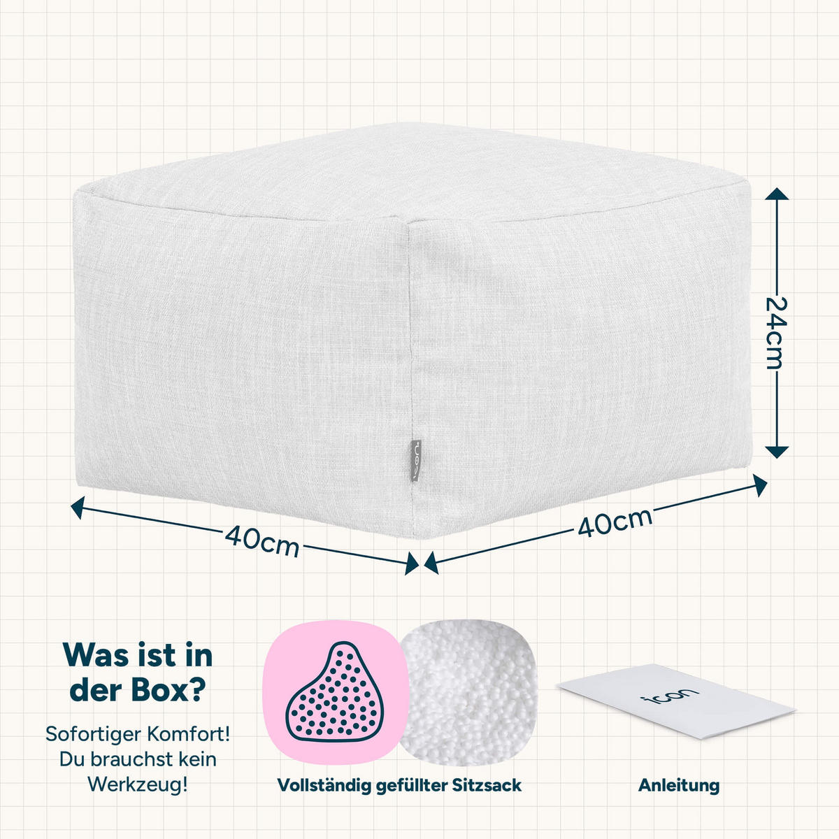 POUF Outdoor Amara - Salbeigrün, Textil (40/24/40cm) - icon
