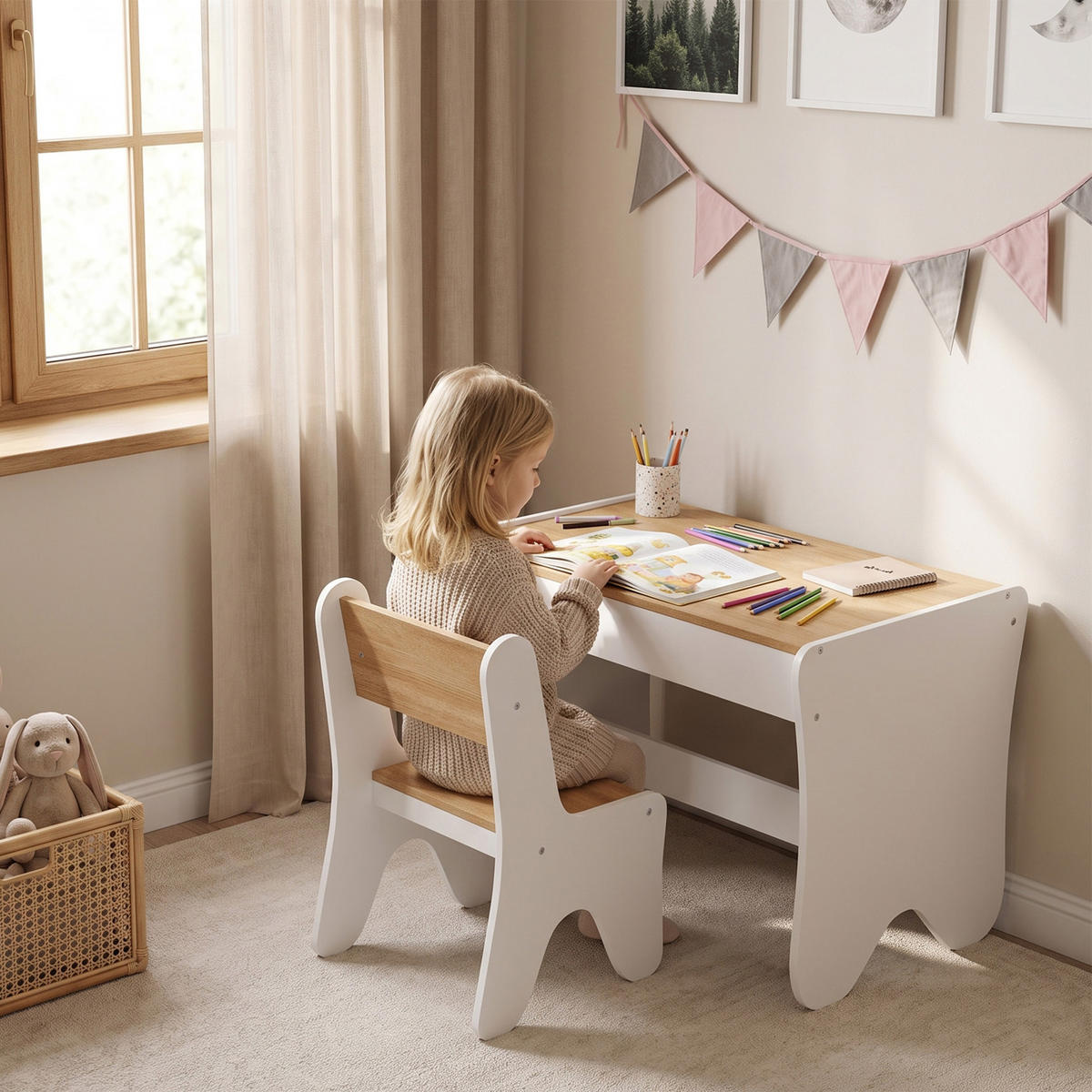 KINDERSITZGRUPPE 2er Set Spanplatte MDF Weiß - Weiß, Holzwerkstoff (45/51/69.5cm) - AIYAPLAY