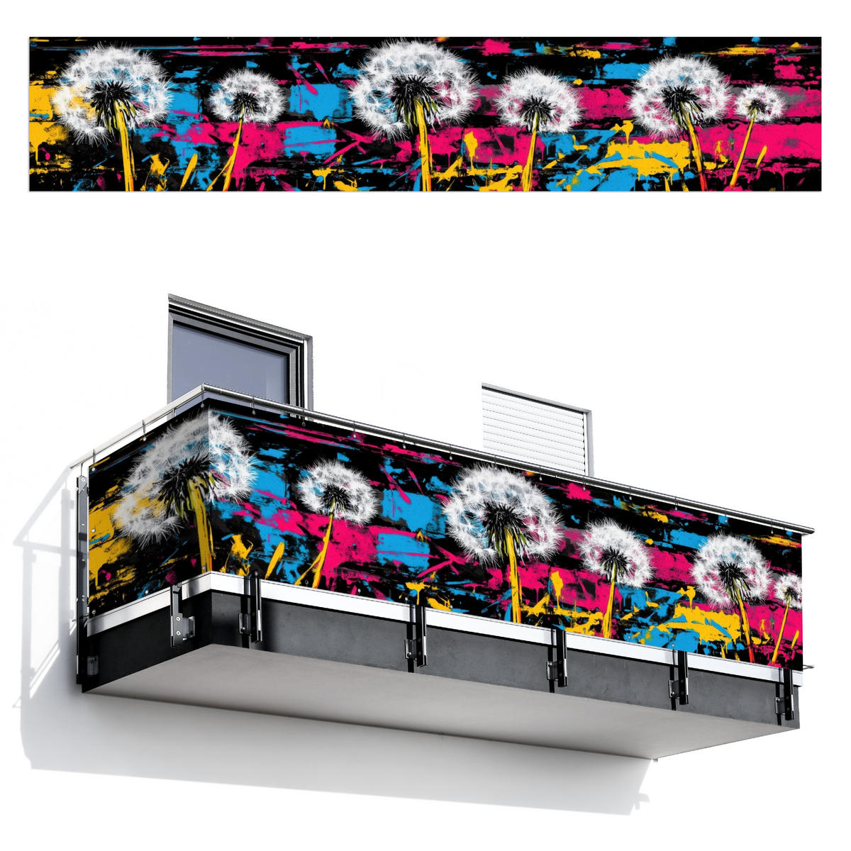 BALKON-SICHTSCHUTZ Straßenkunst - Bunt - Wand - Schwarz, Kunststoff (500/95cm) - MuchoWow