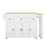 KÜCHENINSEL auf Rollen mit ausziehbarem Essbereich, Gewürzregal und Schubladen, Weiß, 137/45,2/92 cm - Weiß, Kunststoff (45.2/92/137cm) - Rolipo