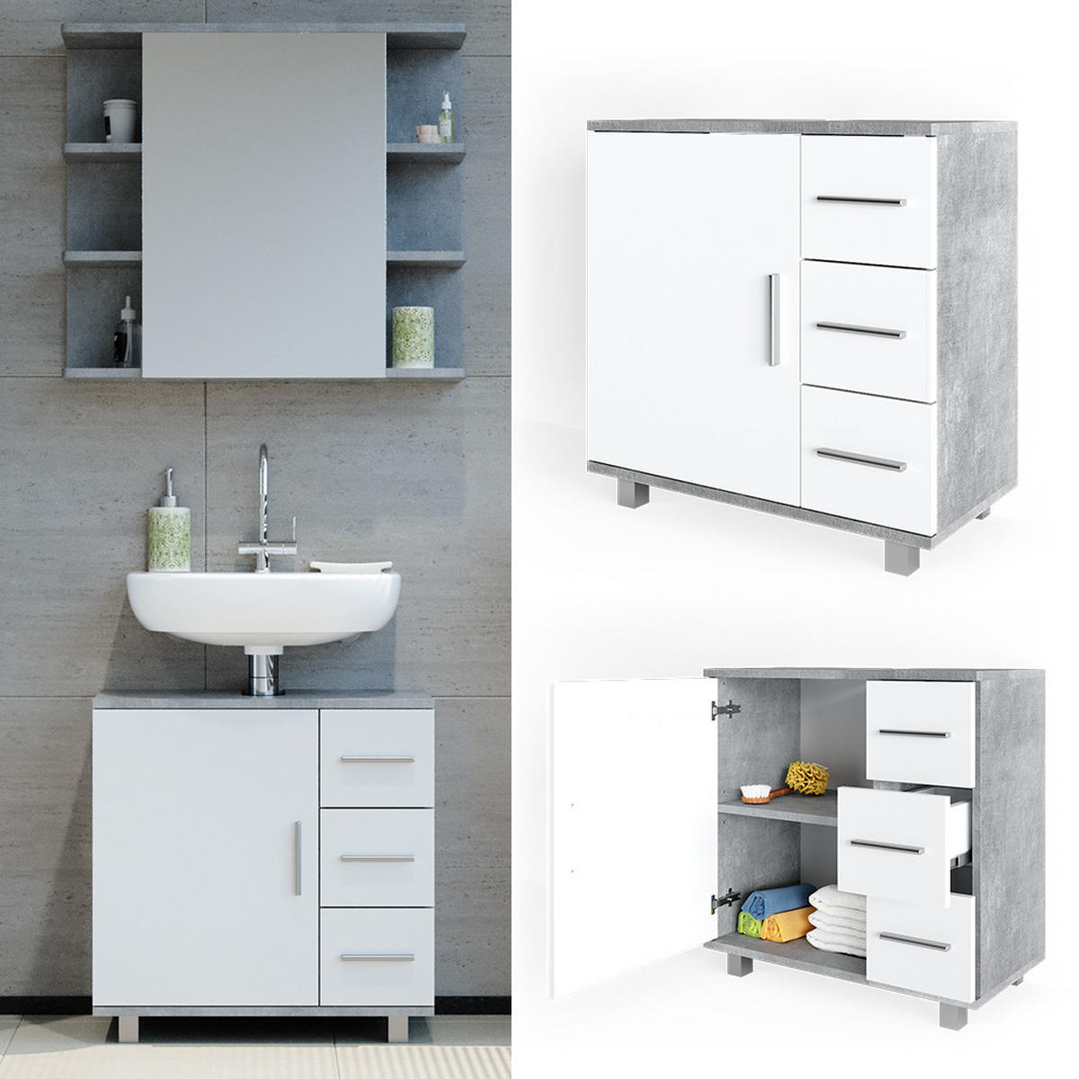 WASCHBECKENUNTERSCHRANK Ilias Beton 60 x 60 cm - Schieferfarben, Holzwerkstoff (60/60.8/33cm) - Vicco