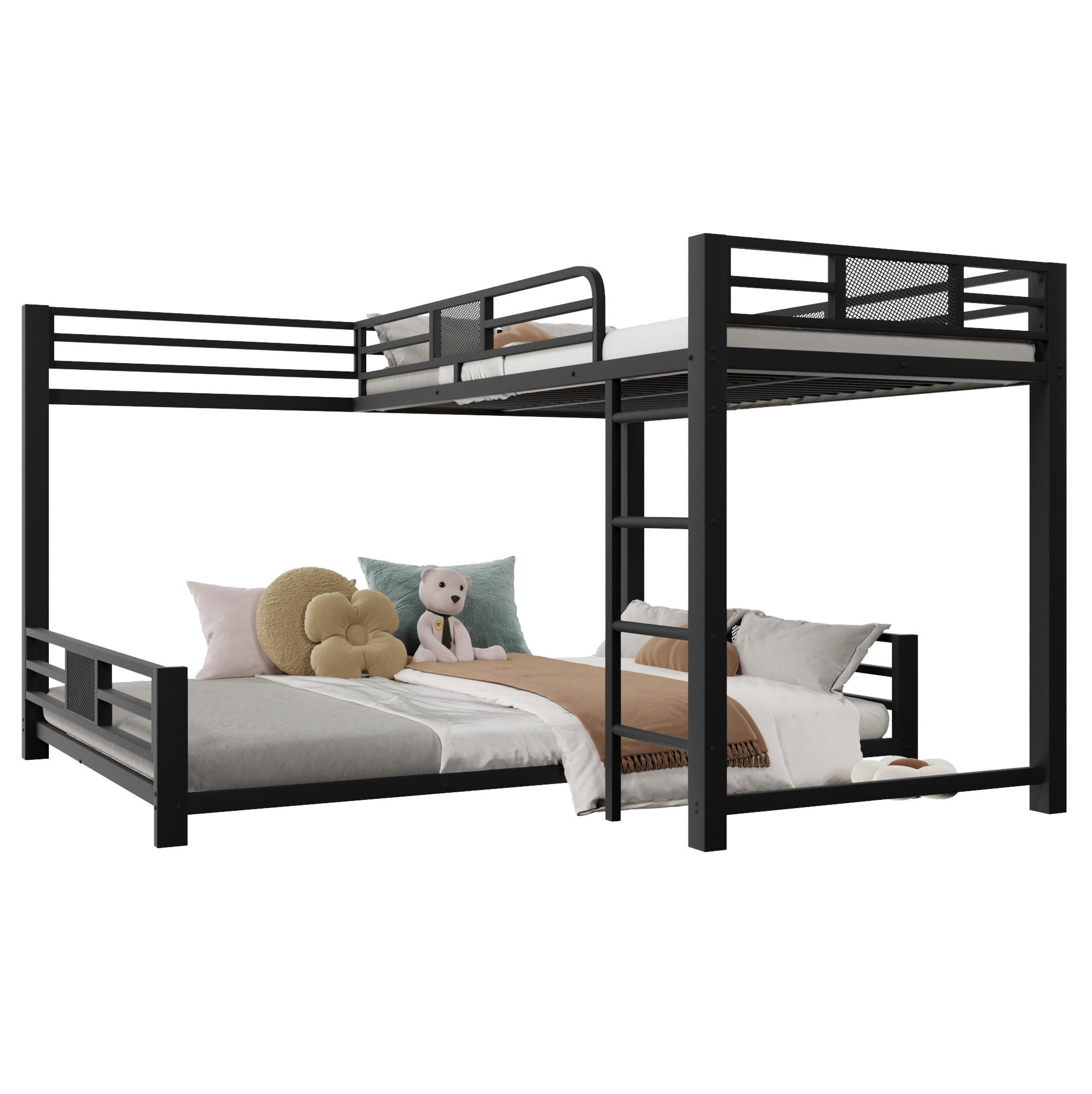 ETAGENBETT 90/200 über 140/200 cm aus Metall in Schwarz, L-Form - Schwarz, Metall (140/200cm) - Flora Grace